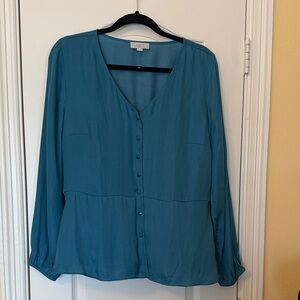 LOFT Teal Button-Up Blouse